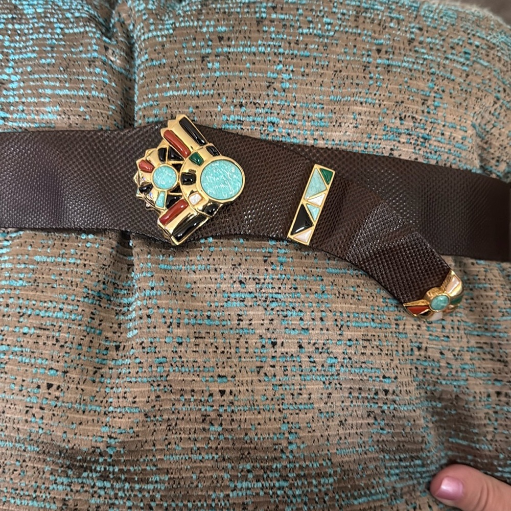 Judith Lieber embellished chocolate brown belt